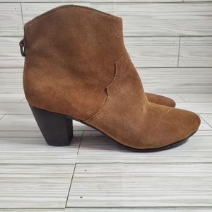 Dmsx Tan Ankle Western‎ Rodeo Boots Heel Bootie Suede Side Zip Size 6.5